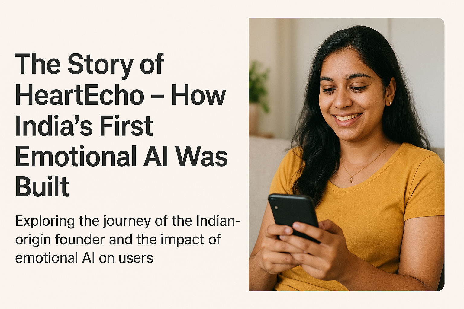 Indian girl smiling while chatting on her phone using HeartEcho app