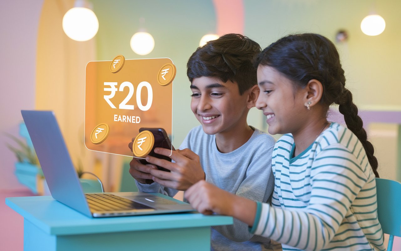 भारतीय यूट्यूबर मोबाइल पर HeartEcho रेफरल से पैसे कमाते हुए